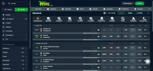 Live-Wetten und Sportauswahl im Sportbereich der Winz-Webseite